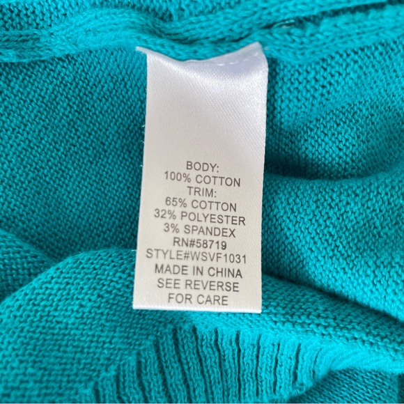 NY Collection Woman Teal Sweater Top Attached Collar & Silver Pendant Size 3X - Picture 9 of 12